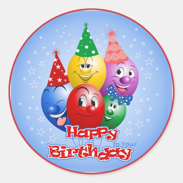 Happy Birthday Funny Balloons Runder Aufkleber (Vorderseite)