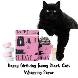 Happy Birthday Funny Black Cats Wrapping Paper Geschenkpapier