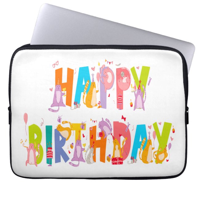 Happy Birthday Funny Cat Lover Bday Celebration Laptopschutzhülle (Vorderseite)