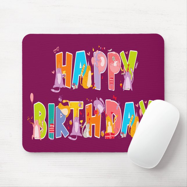 Happy Birthday Funny Cat Lover Bday Celebration Mousepad (Mit Mouse)