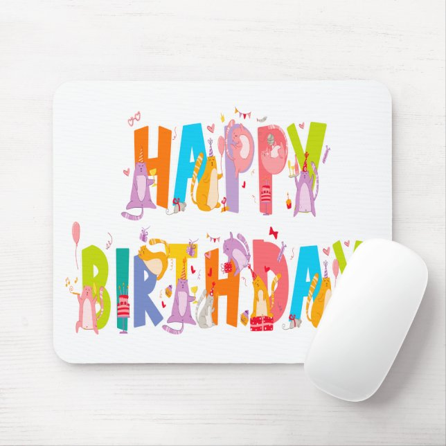Happy Birthday Funny Cat Lover Bday Celebration Mousepad (Mit Mouse)