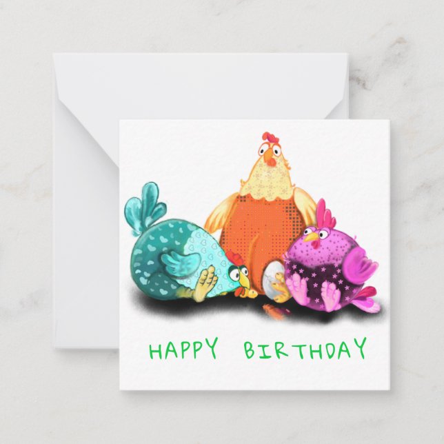 Happy Birthday Funny Chickens Cards - individuell  Mitteilungskarte (Vorderseite)