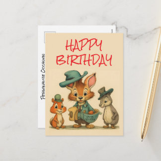 Happy Birthday Funny Cute Cartoon Animal Couriers Feiertagspostkarte