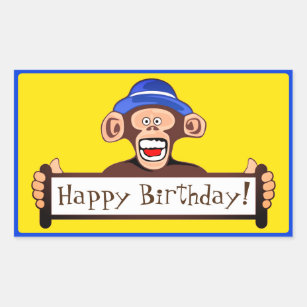Happy Birthday Funny Monkey mit Sign Rechteckiger Aufkleber