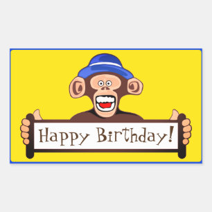 Happy Birthday Funny Monkey mit Sign Rechteckiger Aufkleber