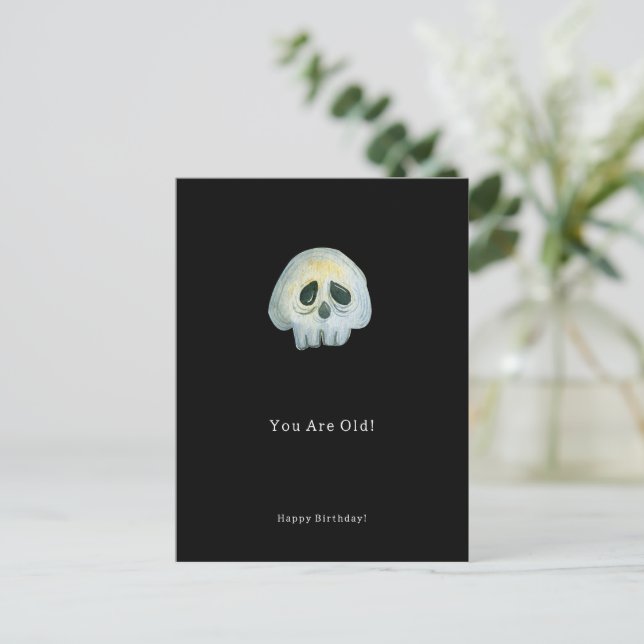 Happy Birthday Funny Skeleton Card Postkarte (Stehend Vorderseite)