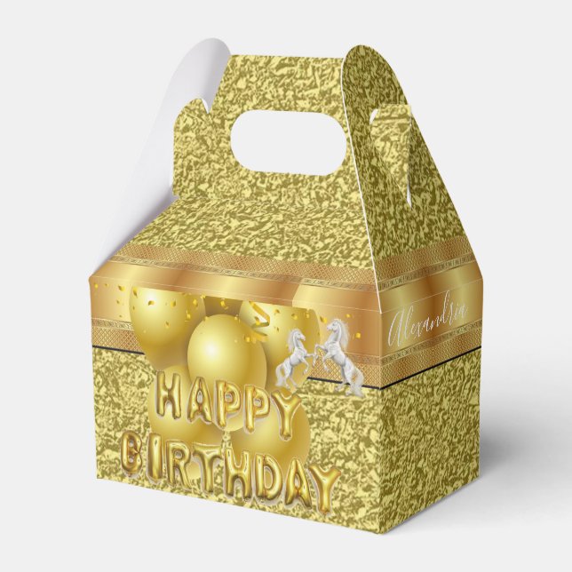 Happy Birthday Gable Favor Box Gold Horse Geschenkschachtel (Vorderseite)
