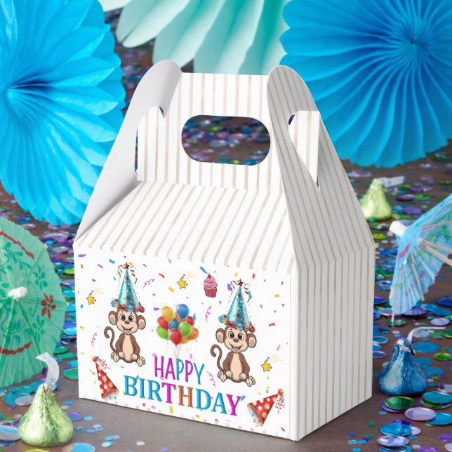 Happy Birthday Gable Favor Box Monkey Cupcake Geschenkschachtel (Party)