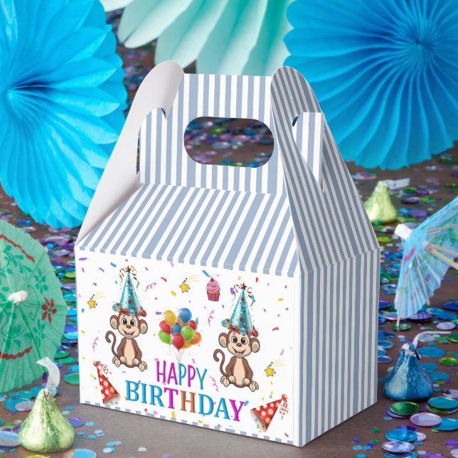 Happy Birthday Gable Favor Box Monkey Cupcake Geschenkschachtel (Party)