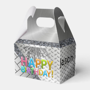 Happy Birthday Gable Favor Box Silver Geschenkschachtel