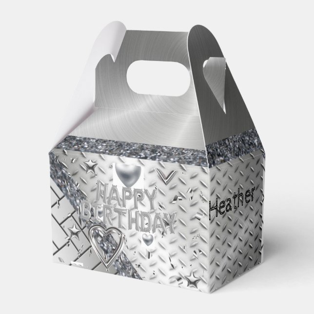 Happy Birthday Gable Favor Box Silver Geschenkschachtel (Rückseite)