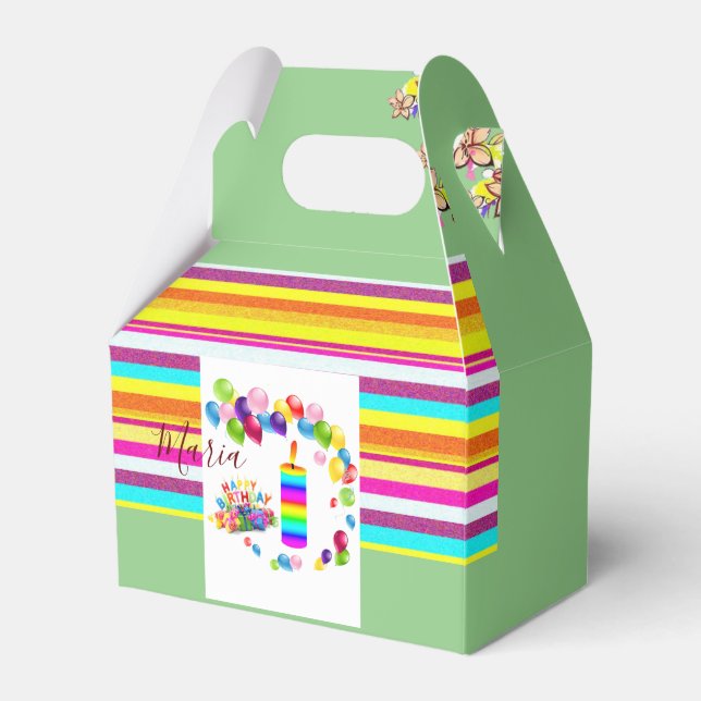 Happy Birthday Gable Favor Box Stripe Geschenkschachtel (Vorderseite)