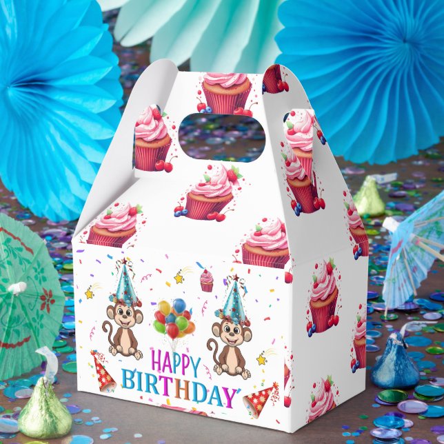 Happy Birthday Gable Gefallen Box Monkey Cupcake Geschenkschachtel (Party)