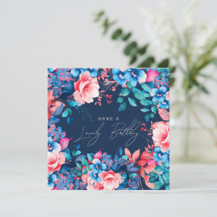Happy Birthday Garden Bloral Blush Navy Blue Karte