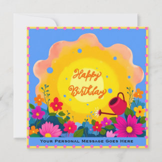 Happy Birthday Garden Card with Bright Sun, Flower Karte
