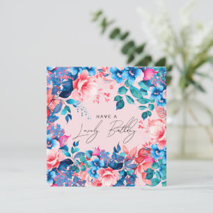 Happy Birthday Garden Floral Blue Pink Blush Karte
