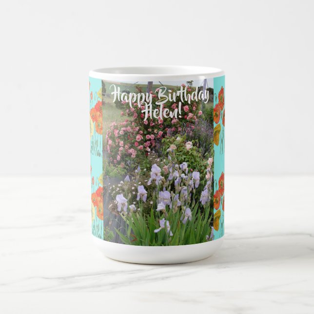 Happy Birthday Garden Orange Poppy Frauen Name Tas Kaffeetasse (Mittel)