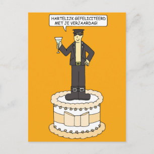 Happy Birthday Gay Dutch Man on Cake Cartoon Postkarte