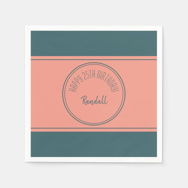 Happy Birthday Geometric Double Circle Aquamarin Serviette (Vorderseite)