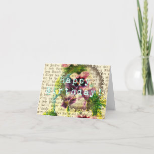 Happy Birthday German Script Pansy Coffee Stain Karte