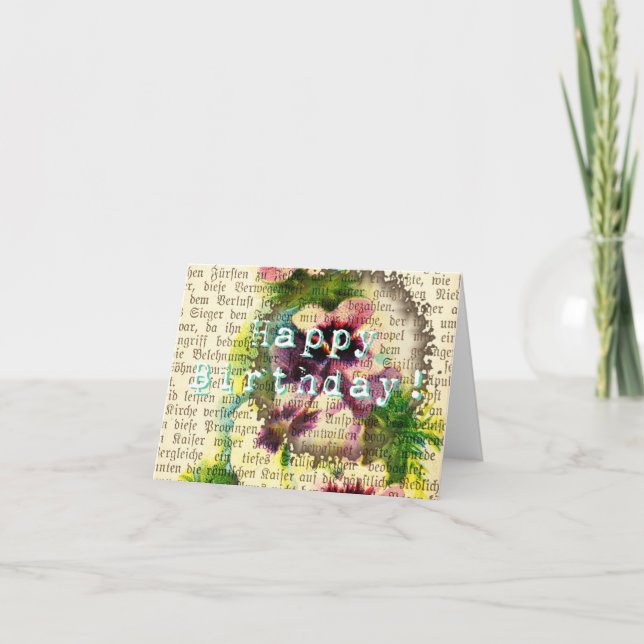 Happy Birthday German Script Pansy Coffee Stain Karte (Vorderseite)