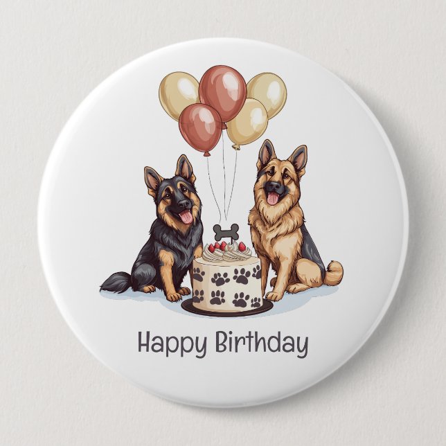 Happy Birthday German Shepherd Hunde Birthday Cake Button (Vorderseite)