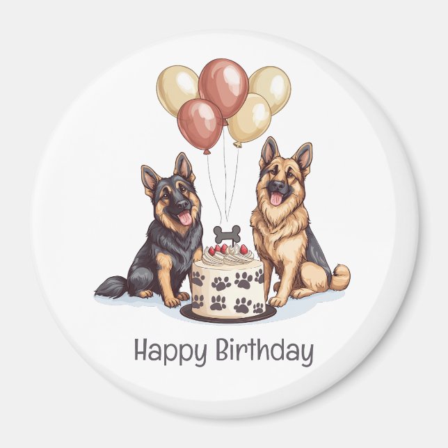 Happy Birthday German Shepherd Hunde Birthday Cake Magnet (Vorne)
