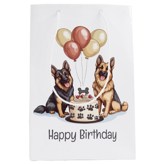 Happy Birthday German Shepherd Hunde Birthday Cake Mittlere Geschenktüte (Vorderseite)