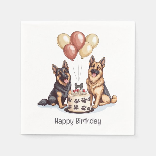 Happy Birthday German Shepherd Hunde Birthday Cake Serviette (Vorderseite)