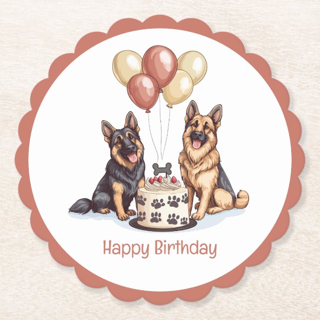 Happy Birthday German Shepherd Hunde Birthday Cake Untersetzer (Vorderseite)