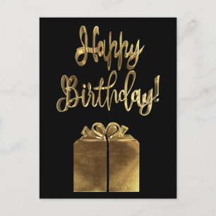 Happy Birthday Geschenk Schwarz und Gold Look Typo Postkarte