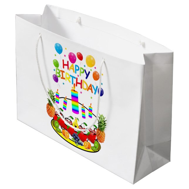 Happy Birthday Geschenk Tasche Fruchtkuchen Kerzen Große Geschenktüte (Rückseite Schrägansicht)