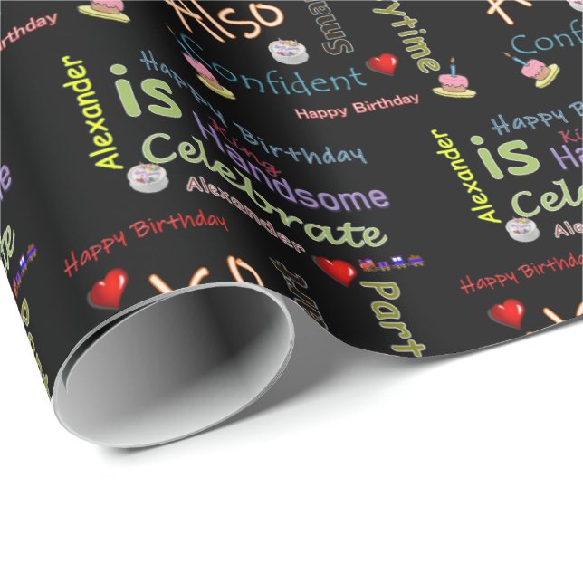 Happy Birthday Geschenk Wrapping Paper Alexander Geschenkpapier (Rolleneckpunkt)