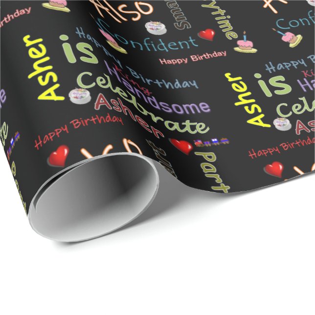 Happy Birthday Geschenk Wrapping Paper Asher Geschenkpapier (Rolleneckpunkt)