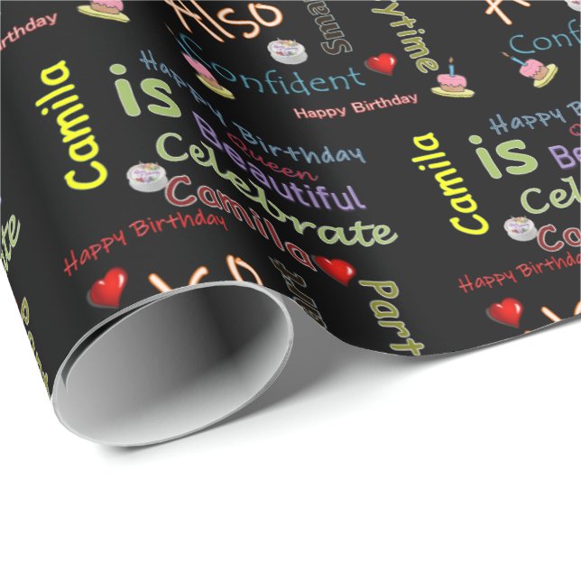 Happy Birthday Geschenk Wrapping Papier Camila Geschenkpapier (Rolleneckpunkt)