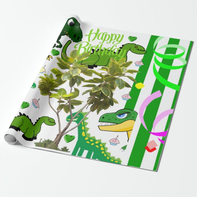 Happy Birthday Geschenk Wrapping Papier Dinosaurie Geschenkpapier (Ungerollt)