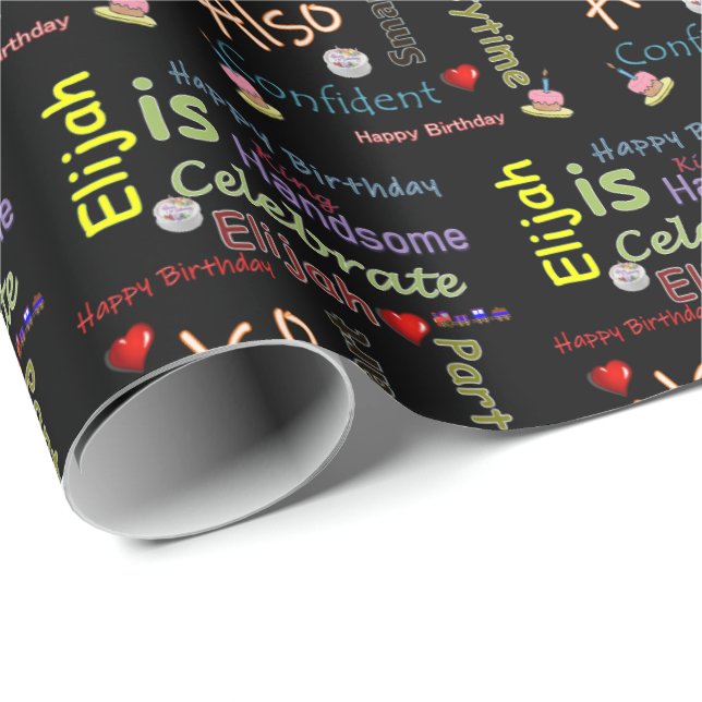 Happy Birthday Geschenk Wrapping Papier Elijah Geschenkpapier (Rolleneckpunkt)