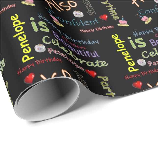 Happy Birthday Geschenk Wrapping Papier Penelope Geschenkpapier (Rolleneckpunkt)