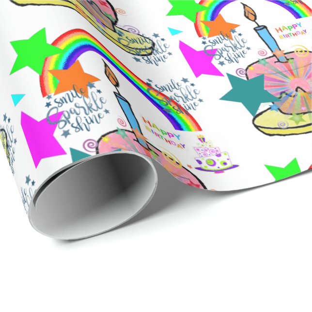 Happy Birthday Geschenk Wrapping Papier Regenbogen Geschenkpapier (Rolleneckpunkt)