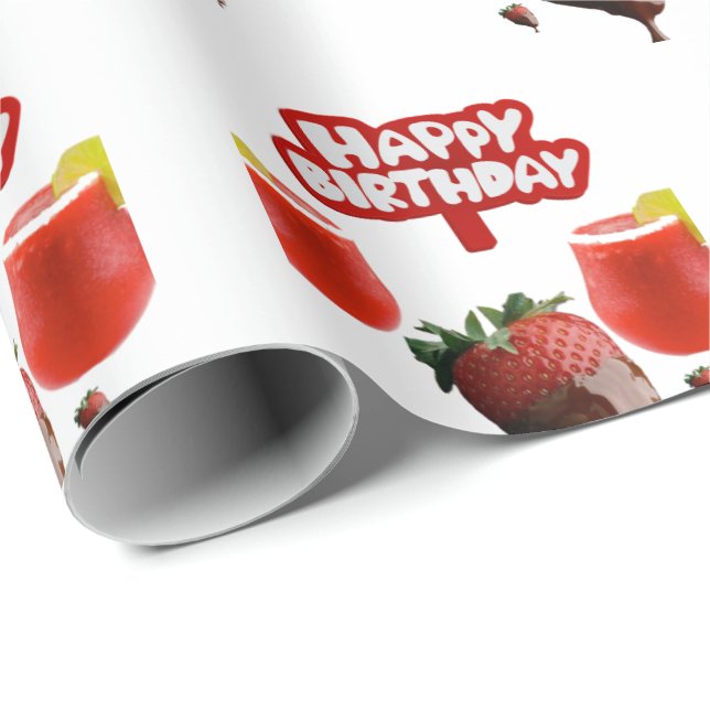 Happy Birthday Geschenk Wrapping Papier Strawberry Geschenkpapier (Rolleneckpunkt)