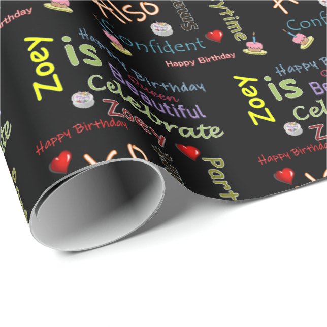 Happy Birthday Geschenk Wrapping Papier Zoey Geschenkpapier (Rolleneckpunkt)