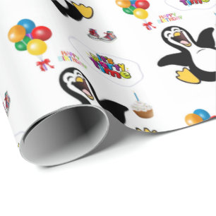 Happy Birthday Geschenkpapier Pinguin