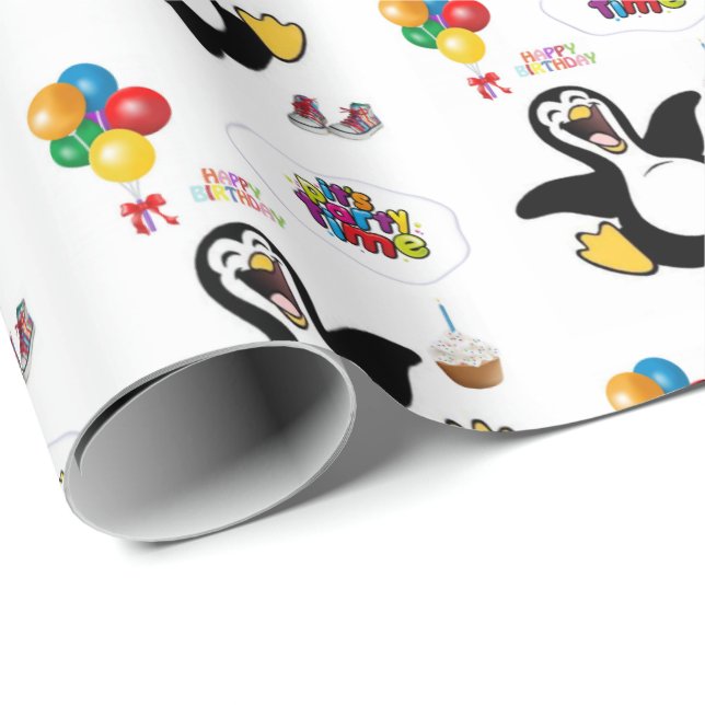 Happy Birthday Geschenkpapier Pinguin (Rolleneckpunkt)