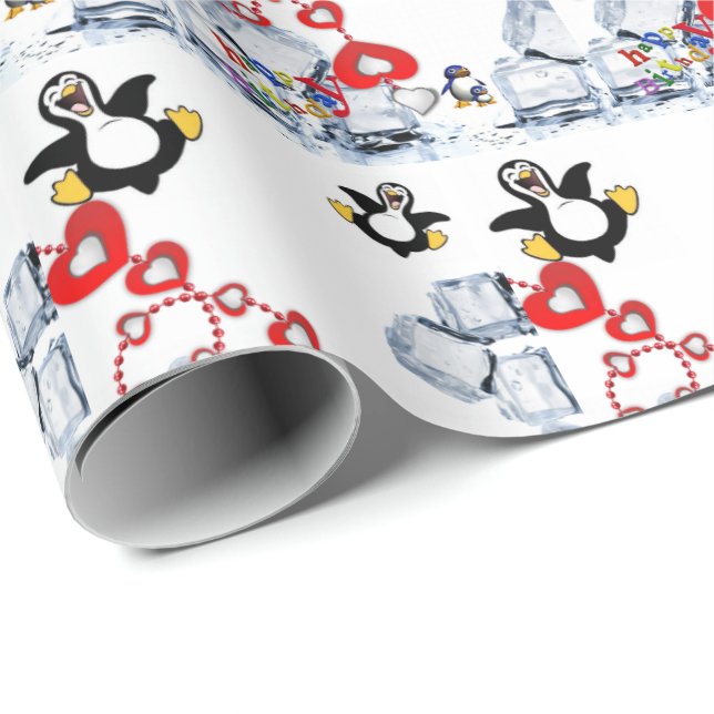 Happy Birthday Geschenkpapier Pinguin (Rolleneckpunkt)