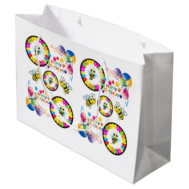 Happy Birthday Geschenktasche Bumblebee Große Geschenktüte (Rückseite Schrägansicht)