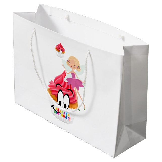 Happy Birthday Geschenktasche Fairy Cupcake Große Geschenktüte (Rückseite Schrägansicht)