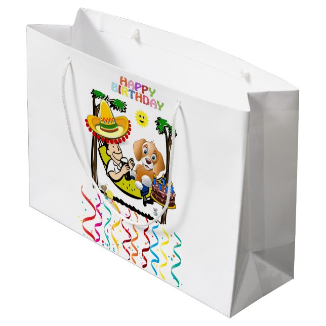 Happy Birthday Geschenktasche Mann Hund Große Geschenktüte (Rückseite Schrägansicht)