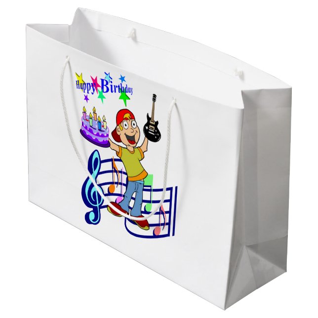 Happy Birthday Geschenktasche Musiker Gitarre Große Geschenktüte (Rückseite Schrägansicht)