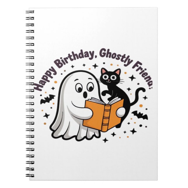 Happy Birthday Ghost Cat PNG - Spooky Niedlich Cla Notizblock (Vorderseite)