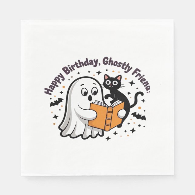 Happy Birthday Ghost Cat PNG - Spooky Niedlich Cla Serviette (Vorderseite)